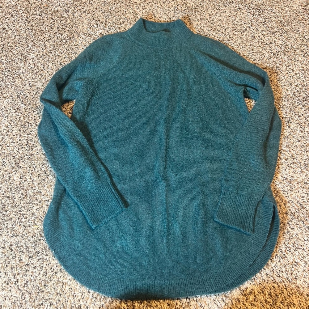 LOFT Mock Neck Long Sleeve Sweater Teal Green Textured Knit Pullover Women's M
